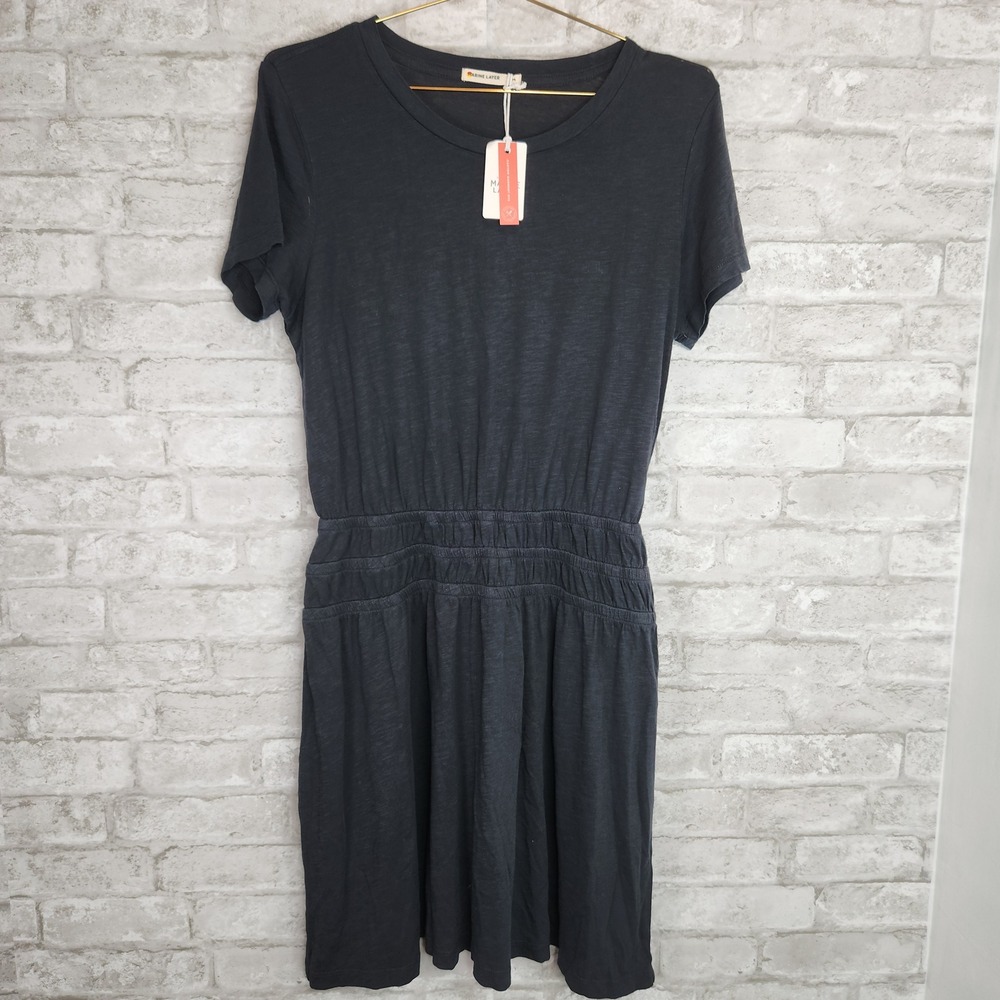Marine Layer Dress Esme Slub Faded Black‎ Smocked Waist Casual Mini Medium